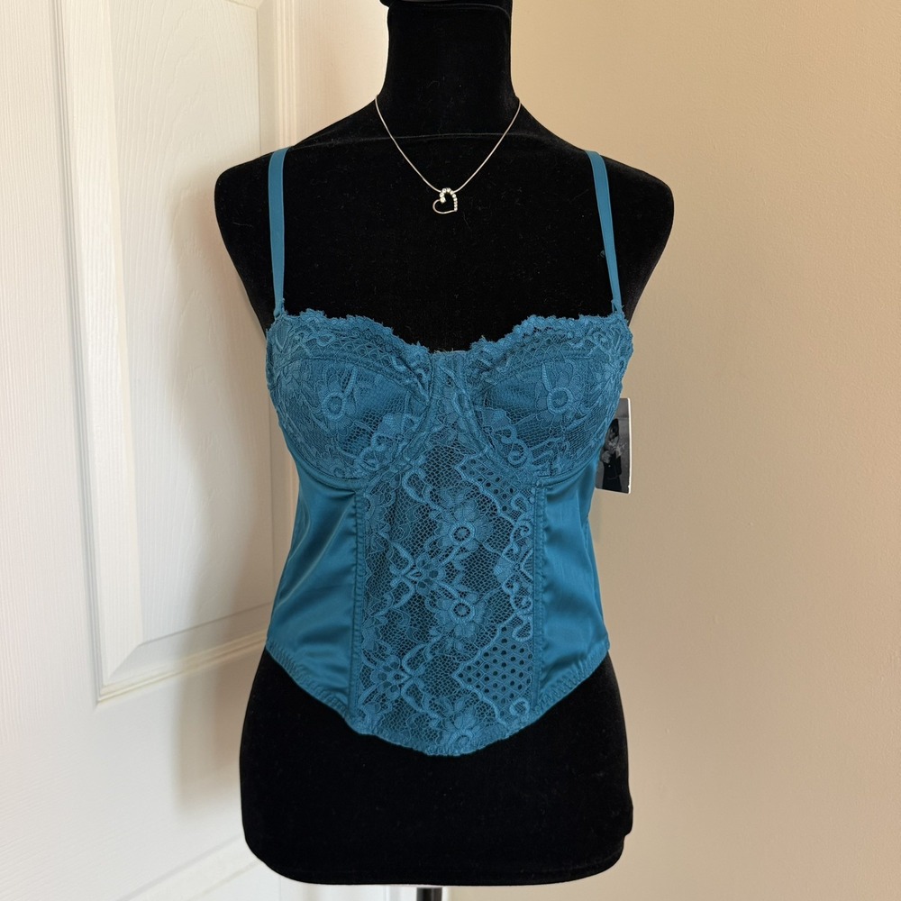 Sincerely Jules Bustier Corset Top Dark Teal Lace (M) Coquette Romance Fairy NWT